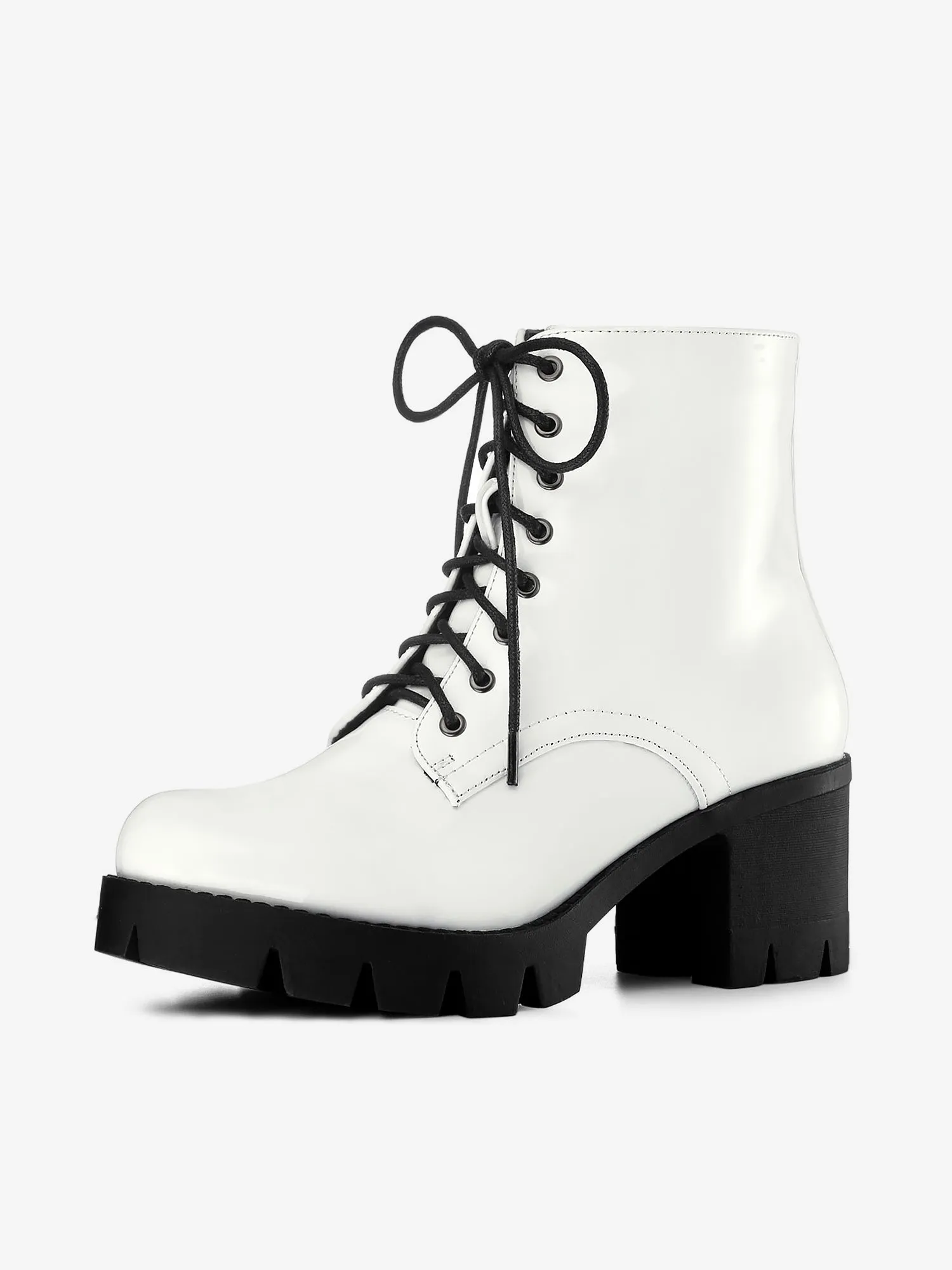 Lace Up Decor Side Zipper Platform Chunky Heel Combat Boots sold by Allegra K