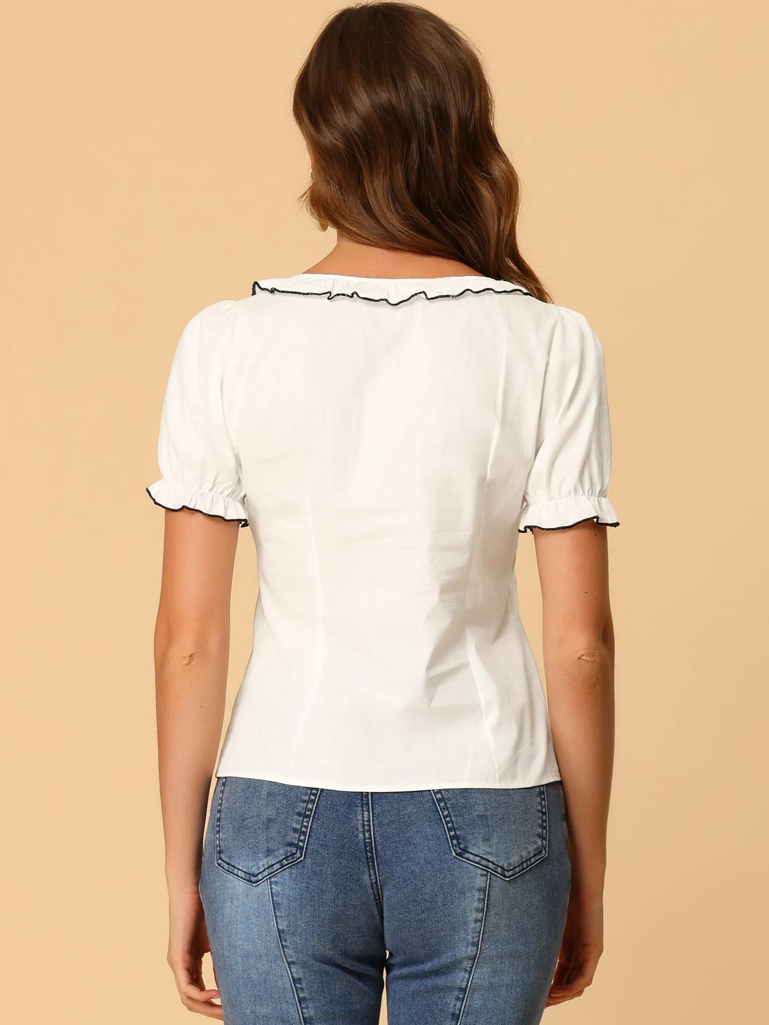 Puff Sleeve Ruffle Tops Summer Elegant Square Neck Work Blouse sold by Allegra K product image thumbnail 5