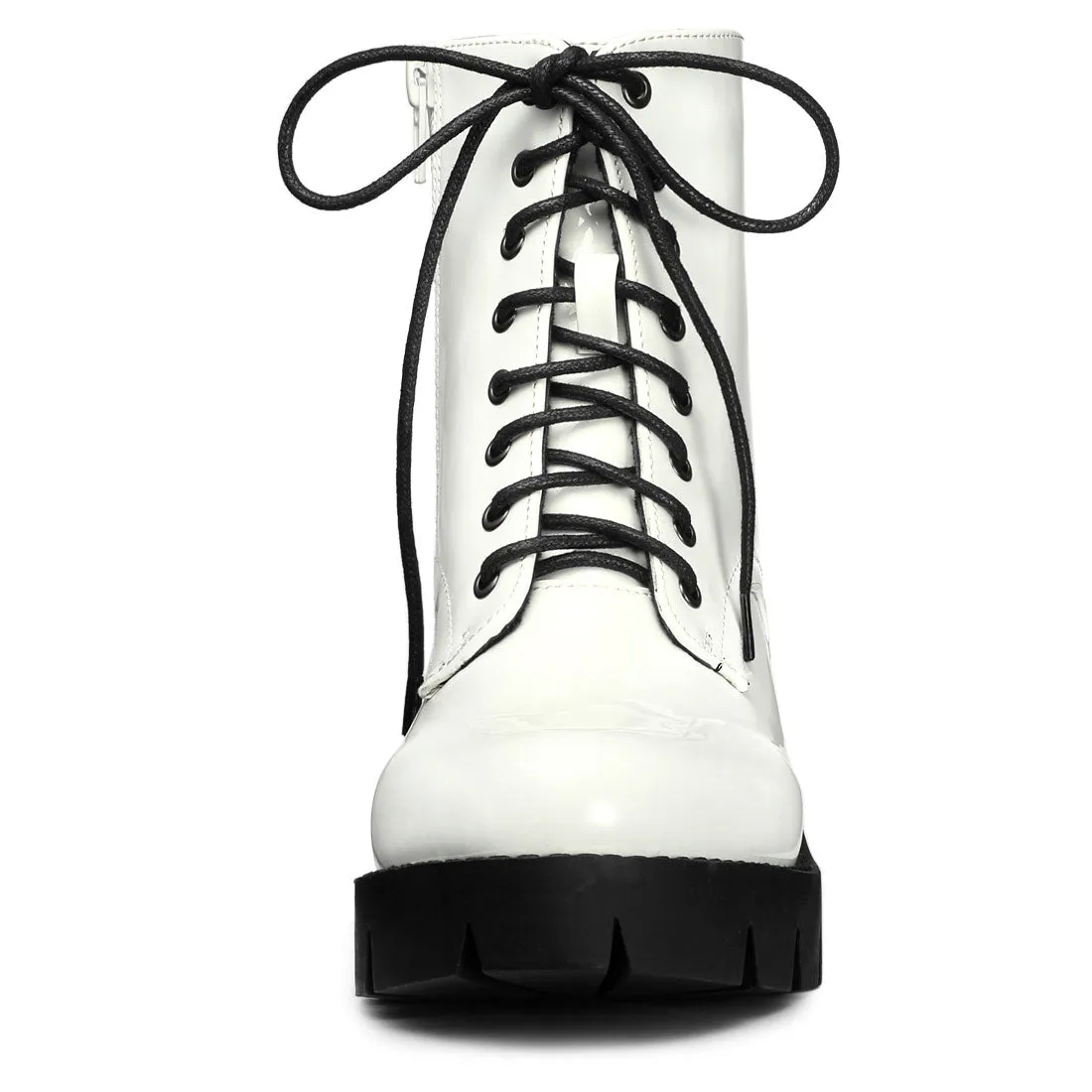 Lace Up Decor Side Zipper Platform Chunky Heel Combat Boots sold by Allegra K product image thumbnail 4