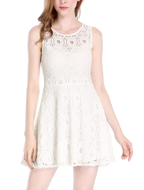 Floral Lace Sleeveless Crew Neck Flare A-Line Mini Dress sold by Allegra K