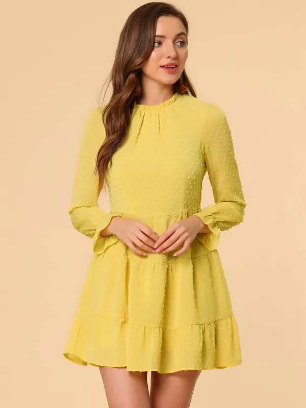 Swiss Dots Ruffle Collar Swing A-line Tiered Dress made by Allegra K