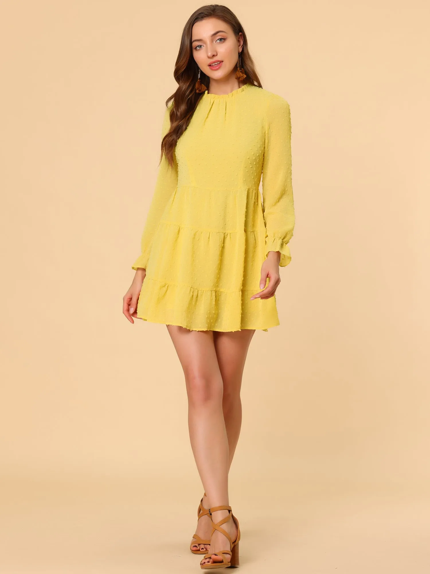 Swiss Dots Ruffle Collar Swing A-line Tiered Dress sold by Allegra K product image thumbnail 4