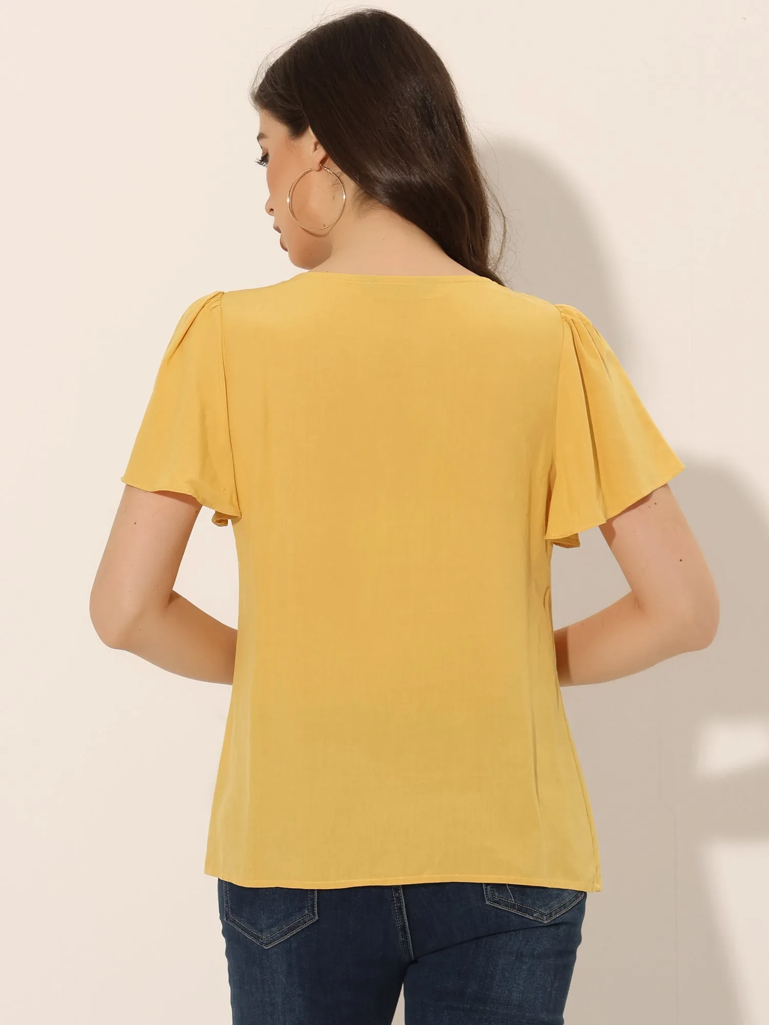 Smocked Square Neck Ruffle Sleeve Casual Peasant Blouse sold by Allegra K product image thumbnail 3