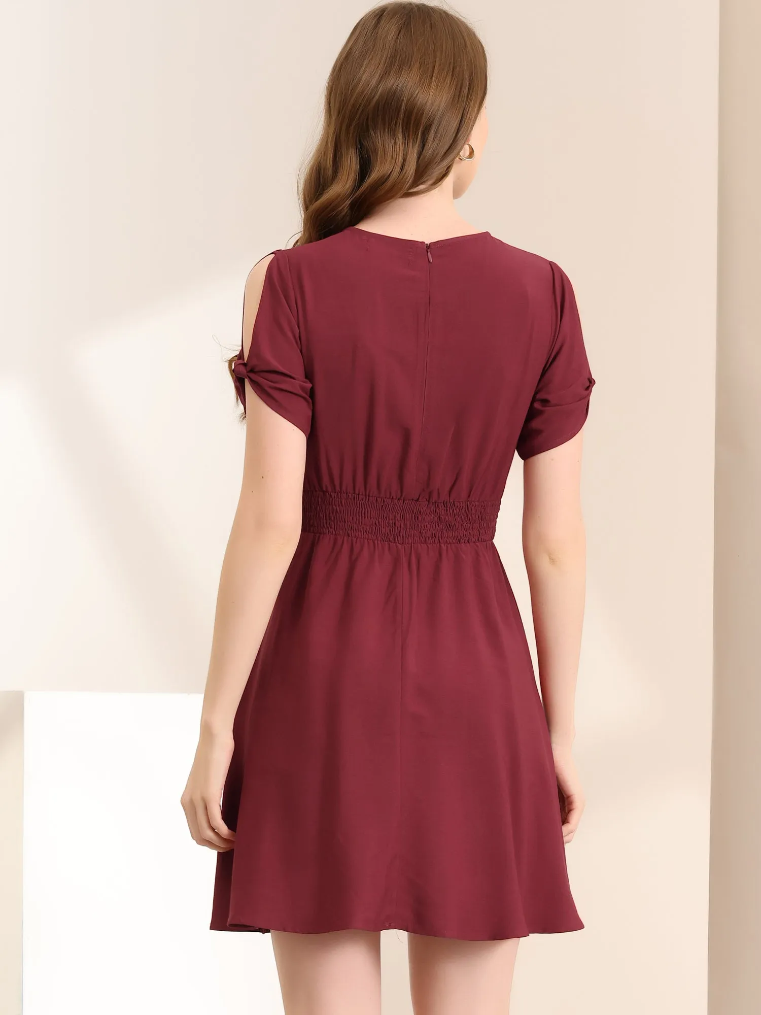 Smocked Waist Round Neck Keyhole Front Short Sleeve Mini Dress sold by Allegra K product image thumbnail 3