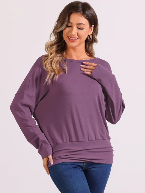 Long Sleeve Drop Shoulder Loose Pullover Blouse sold by Allegra K