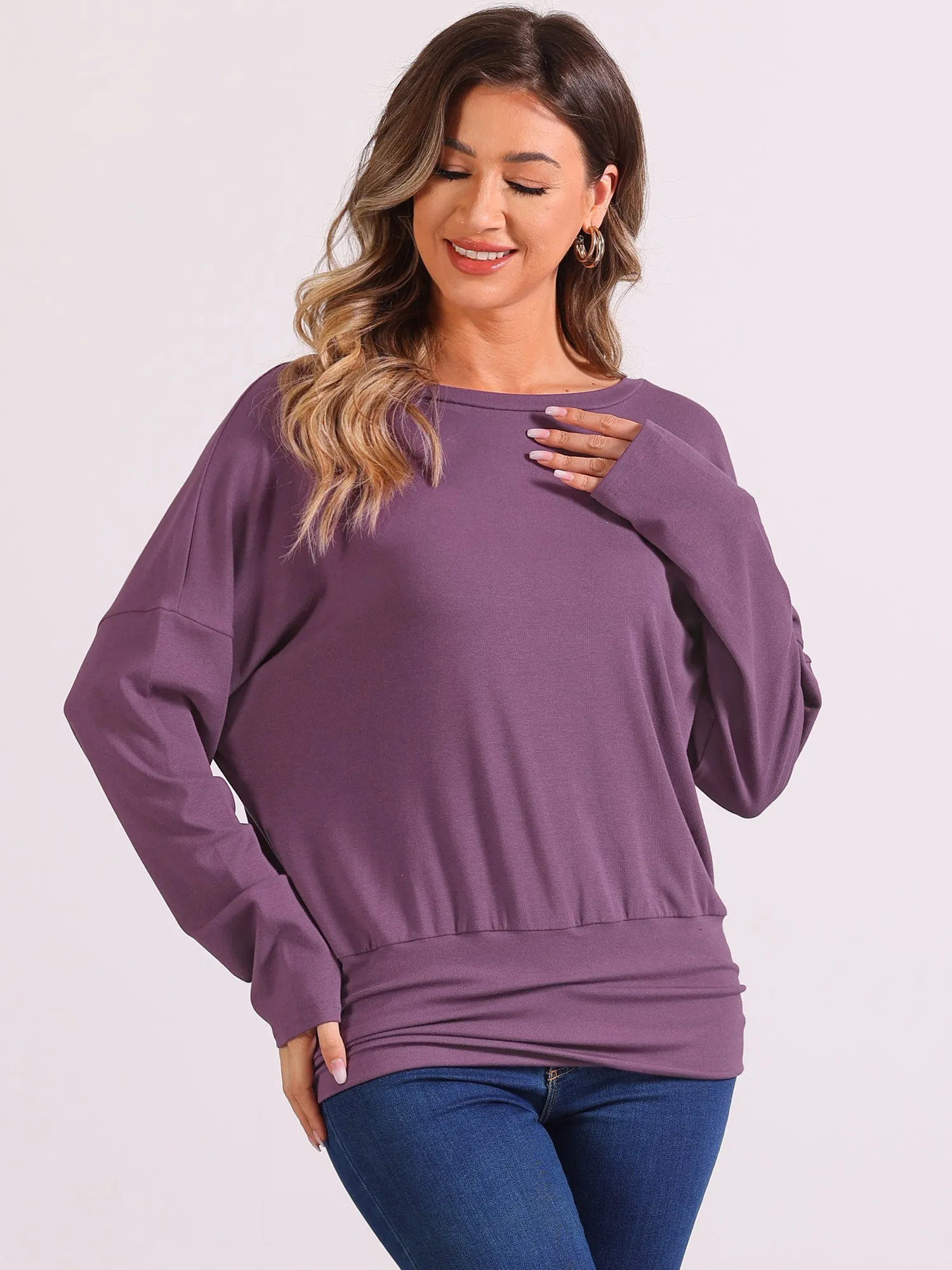 Long Sleeve Drop Shoulder Loose Pullover Blouse sold by Allegra K