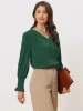 V Neck Shirred Bell Long Sleeve Casual Office Blouse sold by Allegra K