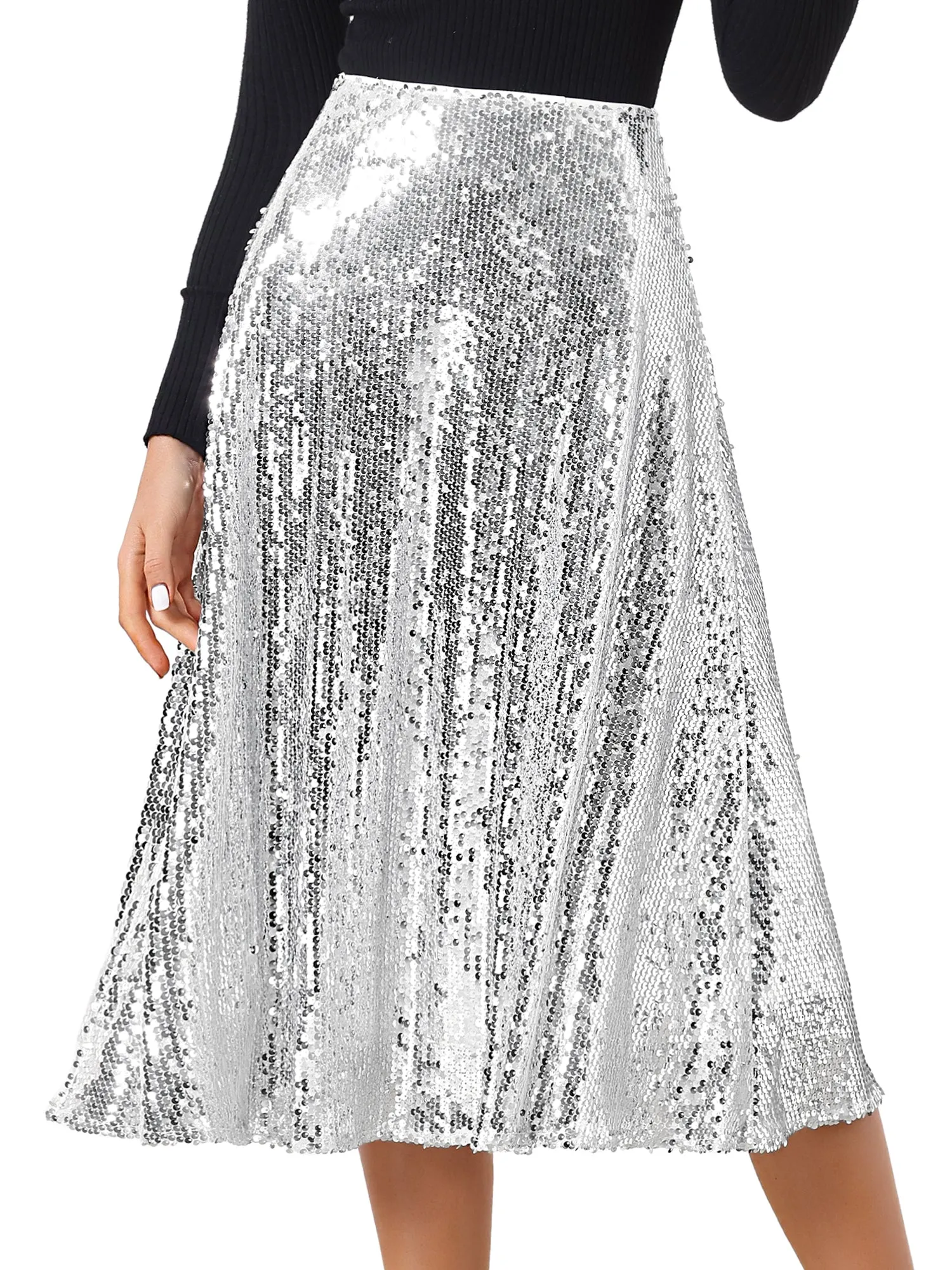 Sequin Sparkly High Waist Glitter Cocktail Party Midi Skirt sold by Allegra K product image thumbnail 5