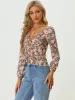 Crisscross Keyhole Halter Neck Cut Out Long Sleeve Floral Blouse sold by Allegra K