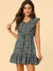 Floral V Neck Flutter Sleeve Button Front Mini Ruffle Dress sold by Allegra K