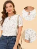 Floral Blouse Peter Pan Collar Tie Neck Chiffon Shirt Top sold by Allegra K