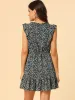Floral V Neck Flutter Sleeve Button Front Mini Ruffle Dress sold by Allegra K