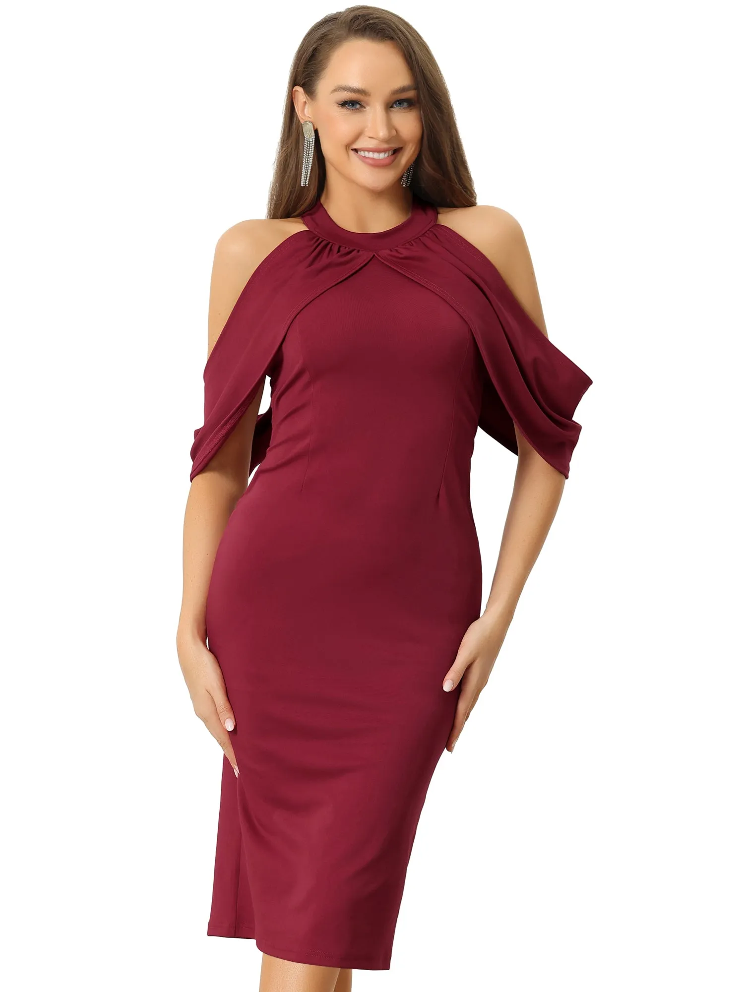 Halter Neck Cold Shoulder Bodycon Cocktail Dress sold by Allegra K product image thumbnail 4