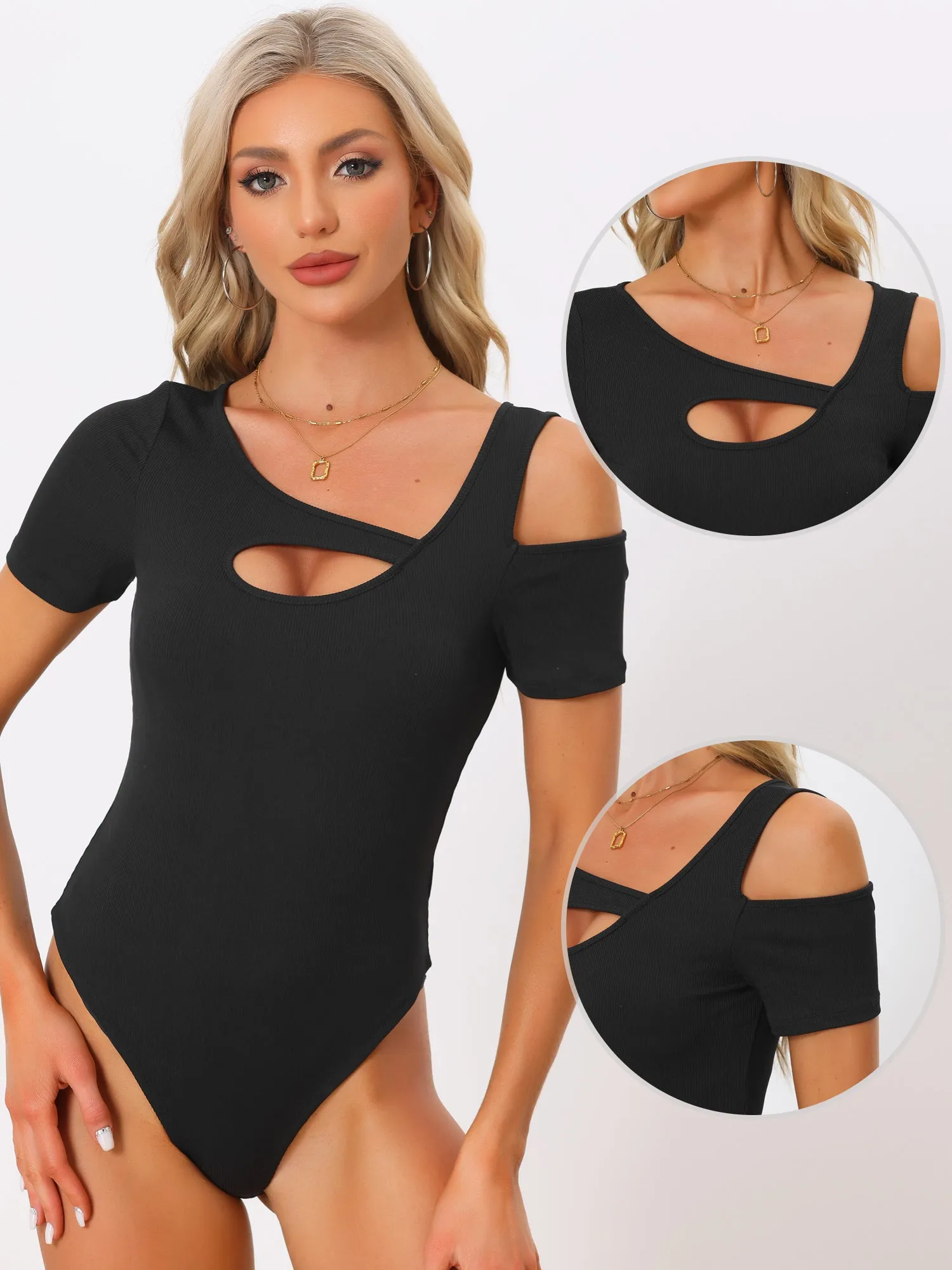 Sexy Cut Out Short Sleeve Cold Shoulder Top Bodysuits sold by Allegra K product image thumbnail 2