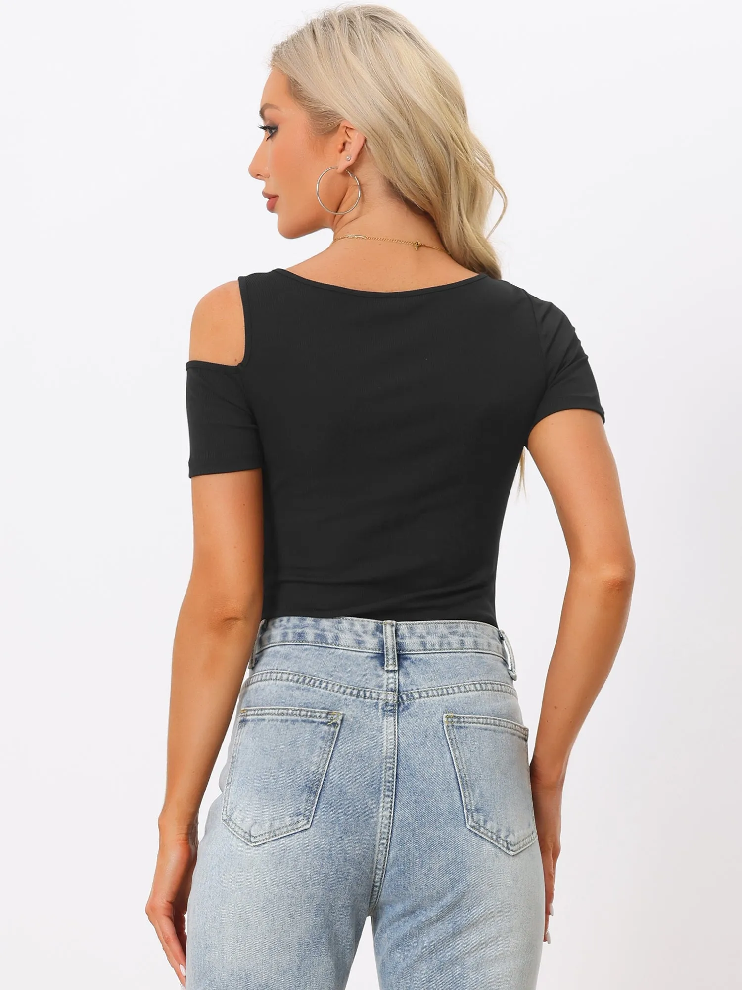 Sexy Cut Out Short Sleeve Cold Shoulder Top Bodysuits sold by Allegra K product image thumbnail 3