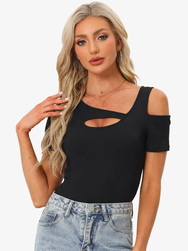 Sexy Cut Out Short Sleeve Cold Shoulder Top Bodysuits sold by Allegra K