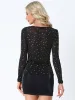 Glitter Sheer Mesh Long Sleeve Sweetheart Neckline Party Blouse sold by Allegra K