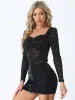 Glitter Sheer Mesh Long Sleeve Sweetheart Neckline Party Blouse sold by Allegra K