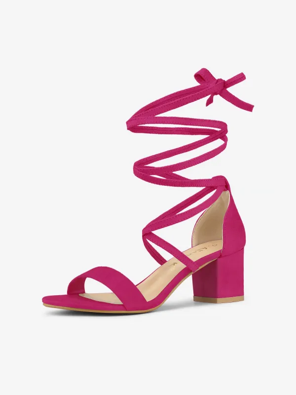 Open Toe Cross Strap Lace Up Mid Chunky Heel Sandals sold by Allegra K