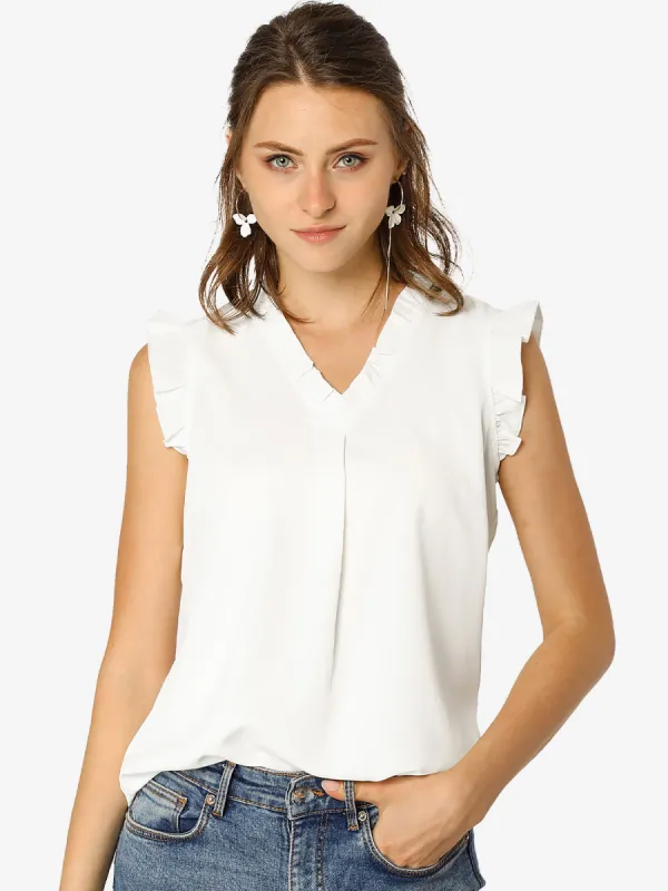 Ruffled Sleeveless Blouse 1950s Vintage Work Business Tops sold by Allegra K