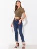 Glitter Tops Short Sleeve Knot Twist Crop Top sold by Allegra K
