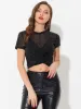 Glitter Tops Short Sleeve Knot Twist Crop Top sold by Allegra K