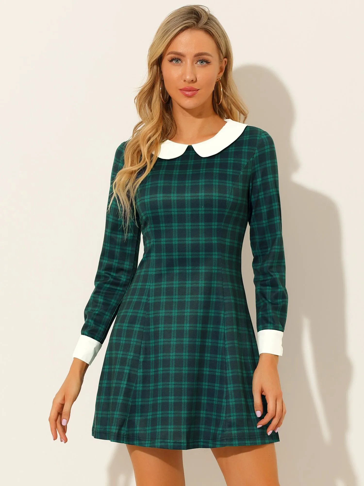 Peter Pan Collar Fit and Flare Mini Plaid Tartan Dress sold by Allegra K product image thumbnail 2
