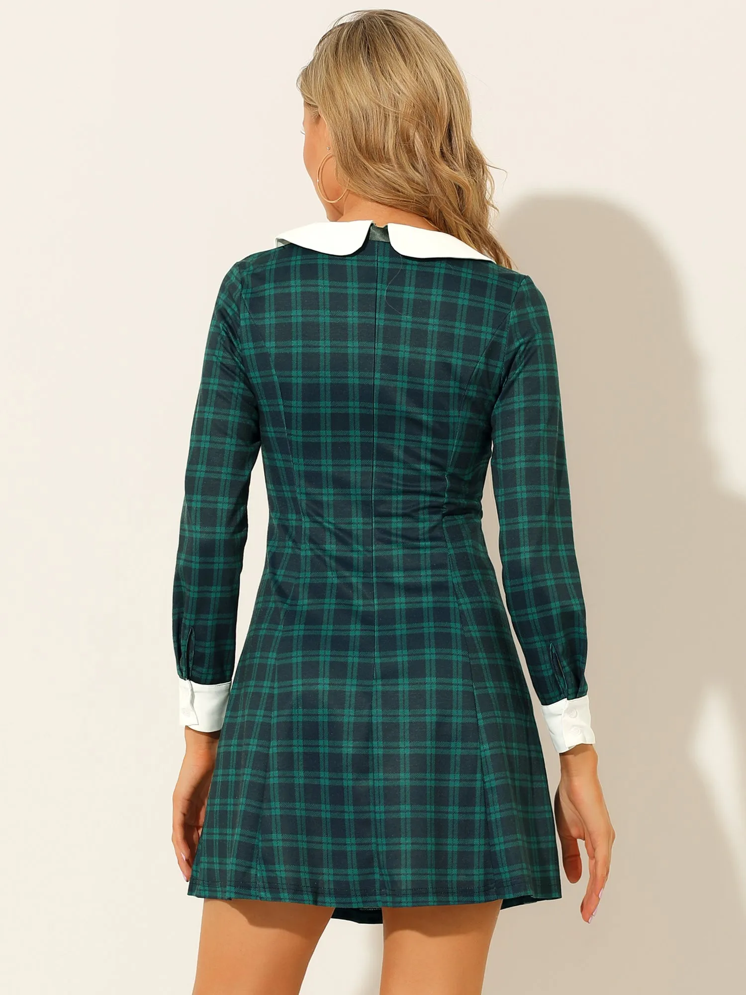 Peter Pan Collar Fit and Flare Mini Plaid Tartan Dress sold by Allegra K product image thumbnail 4