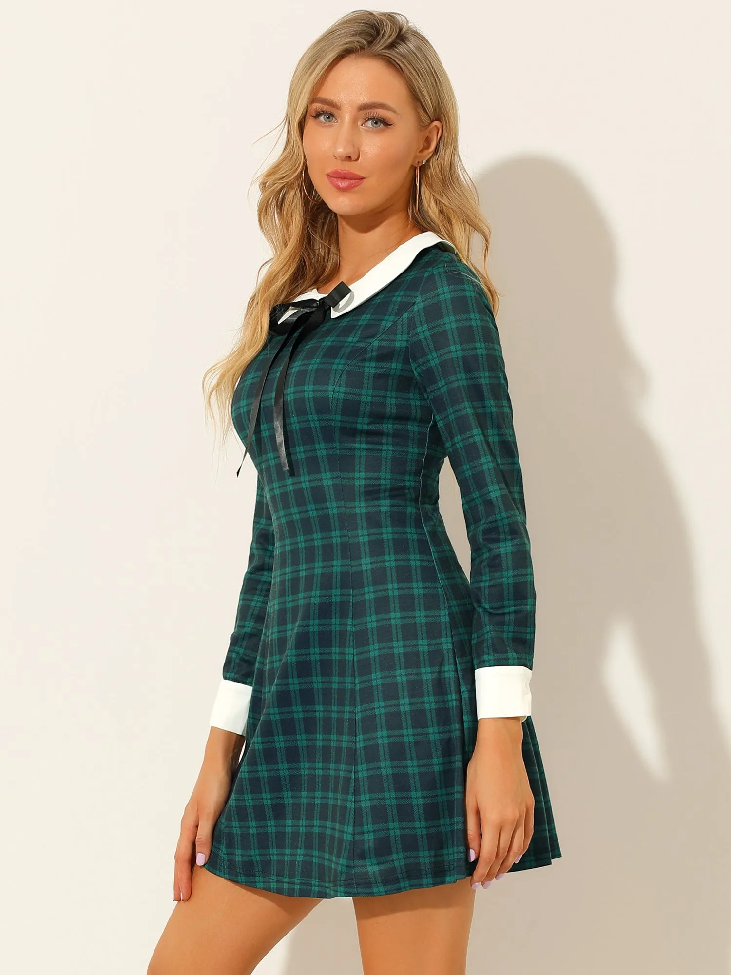 Peter Pan Collar Fit and Flare Mini Plaid Tartan Dress sold by Allegra K product image thumbnail 3