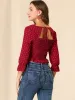 Square Neck Heart Print Blouse Ruffle Hem Smocked Crop Top sold by Allegra K