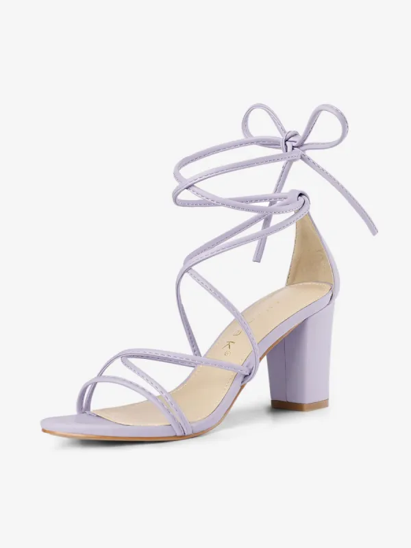 Strappy Strap Lace Up Mid Chunky Heel Sandals sold by Allegra K