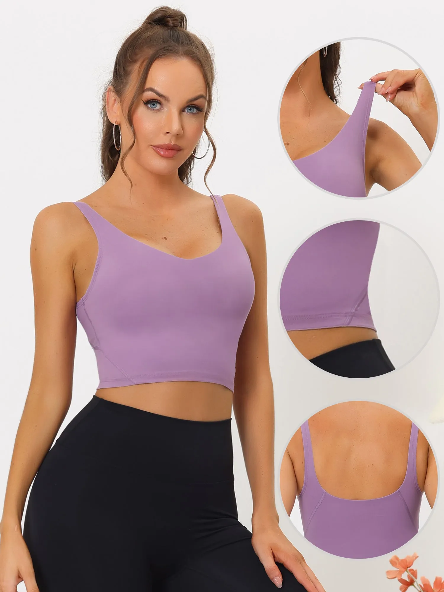 Women's Sports Bra Workout Fitness Longline Wireless Padded Yoga Tank Tops with Medium Support sold by Allegra K product image thumbnail 3