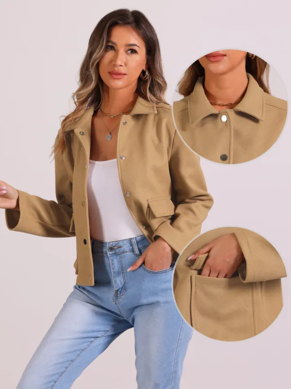 Long Sleeve Button Pocketed Cropped Jacket Coat sold by Allegra K