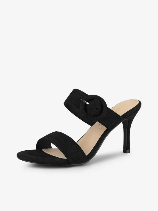 Faux Suede Opened Toe Buckle Stiletto Heel Slide Sandals sold by Allegra K