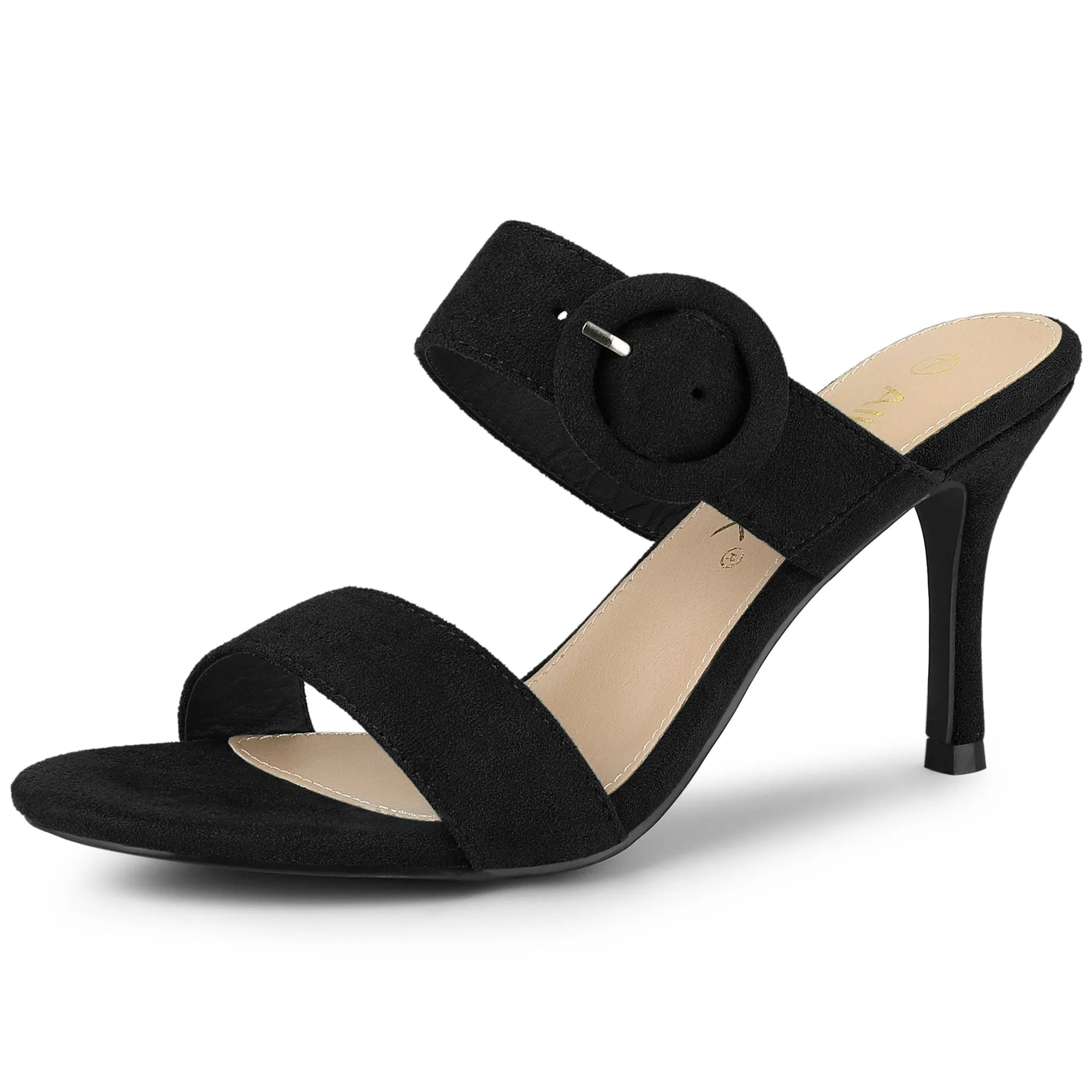 Faux Suede Opened Toe Buckle Stiletto Heel Slide Sandals sold by Allegra K product image thumbnail 2