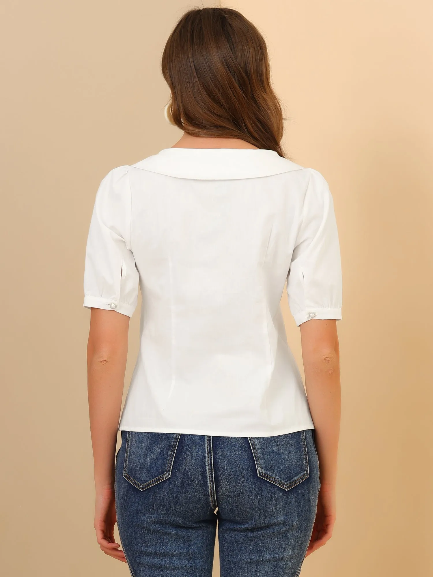 Peasant Square Neck Pearl Button Decor Casual Elegant Top sold by Allegra K product image thumbnail 5