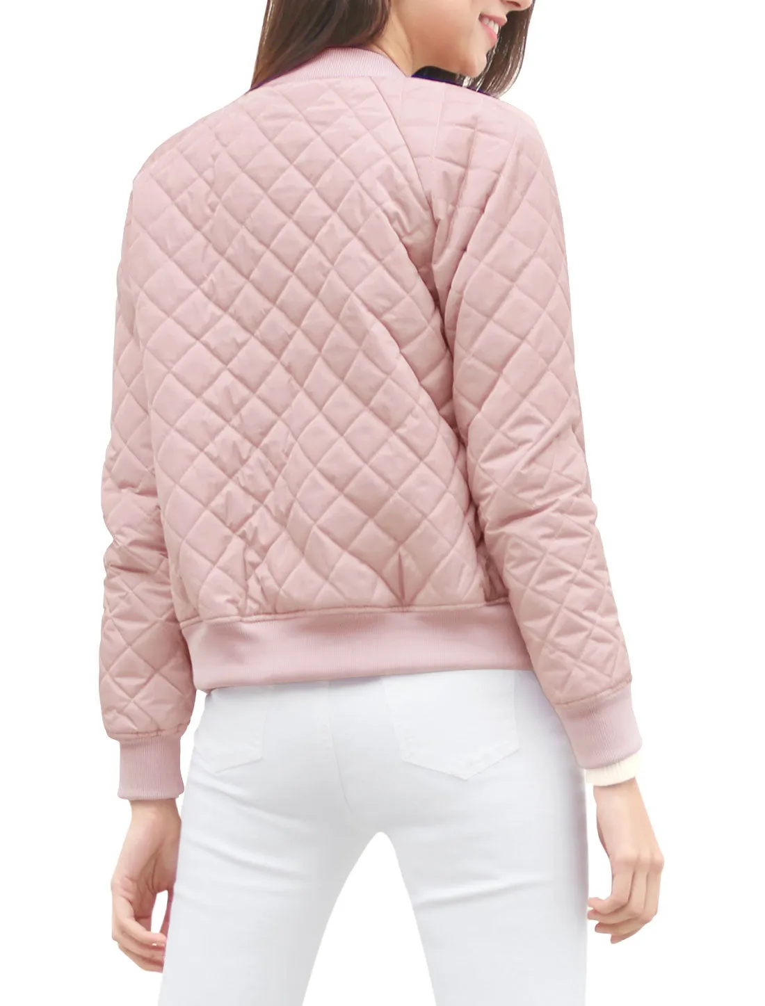 Casual Zip Up Raglan Long Sleeve Quilted Bomber Jacket sold by Allegra K product image thumbnail 4