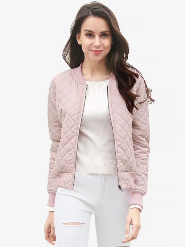 Casual Zip Up Raglan Long Sleeve Quilted Bomber Jacket sold by Allegra K