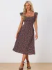 Floral Cherry Print Lace-up Square Neck Ruffle Midi Dress Sundress sold by Allegra K