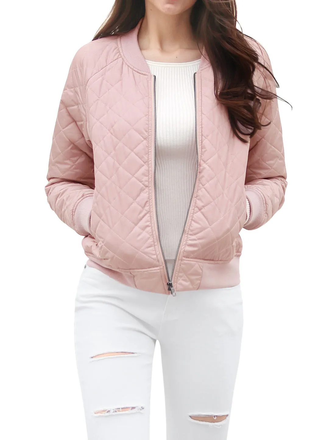 Casual Zip Up Raglan Long Sleeve Quilted Bomber Jacket sold by Allegra K product image thumbnail 3
