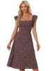 Floral Cherry Print Lace-up Square Neck Ruffle Midi Dress Sundress sold by Allegra K