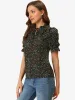 Ruffle Tie Neck Puff Short Sleeve Casual Floral Blouse Top sold by Allegra K