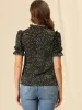 Ruffle Tie Neck Puff Short Sleeve Casual Floral Blouse Top sold by Allegra K