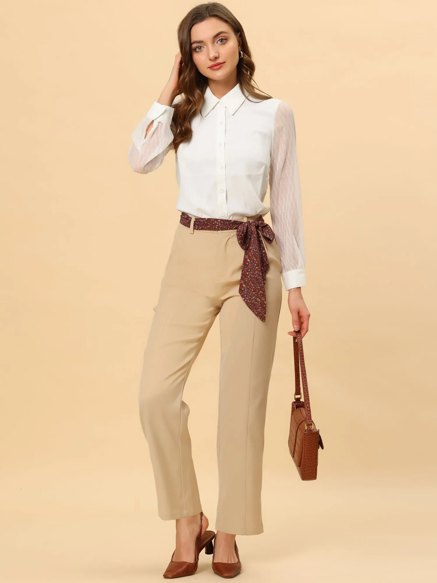 Elegant Pants Summer Elastic Back High Waisted Work Office Trousers sold by Allegra K product image thumbnail 4