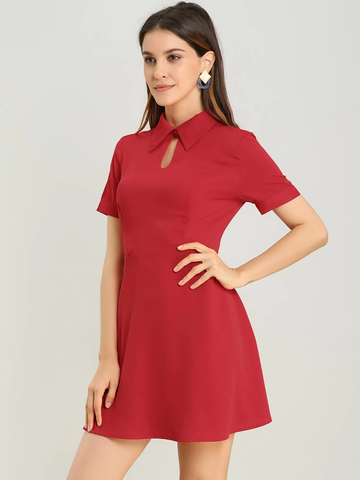 Work Fit and Flare Mini Turndown Collared Keyhole Dress sold by Allegra K product image thumbnail 3