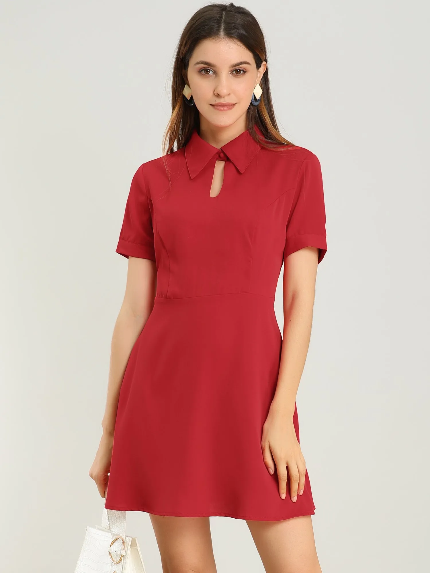Work Fit and Flare Mini Turndown Collared Keyhole Dress sold by Allegra K