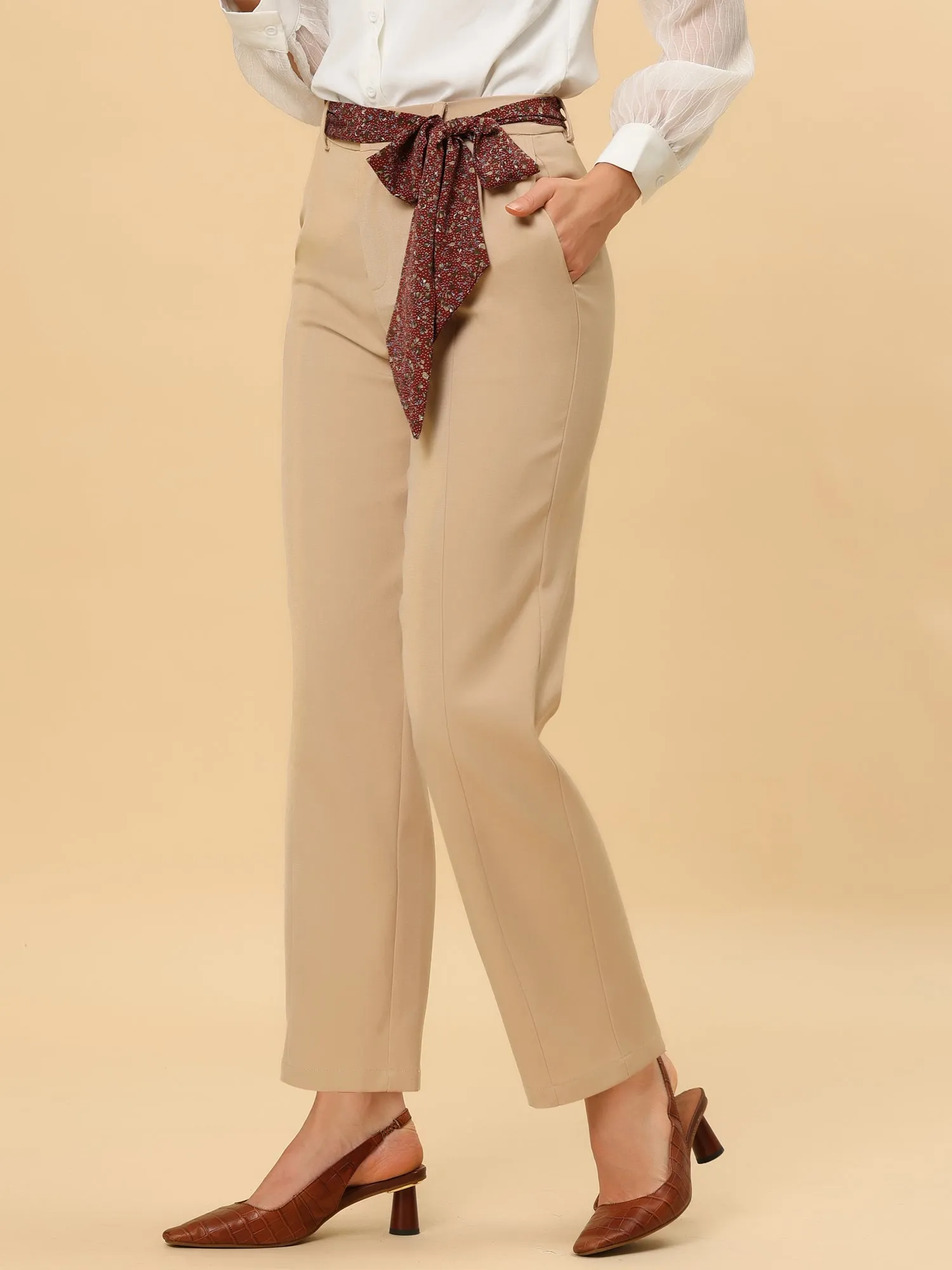 Elegant Pants Summer Elastic Back High Waisted Work Office Trousers sold by Allegra K product image thumbnail 3