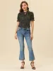 Ruffle Tie Neck Puff Short Sleeve Casual Floral Blouse Top sold by Allegra K