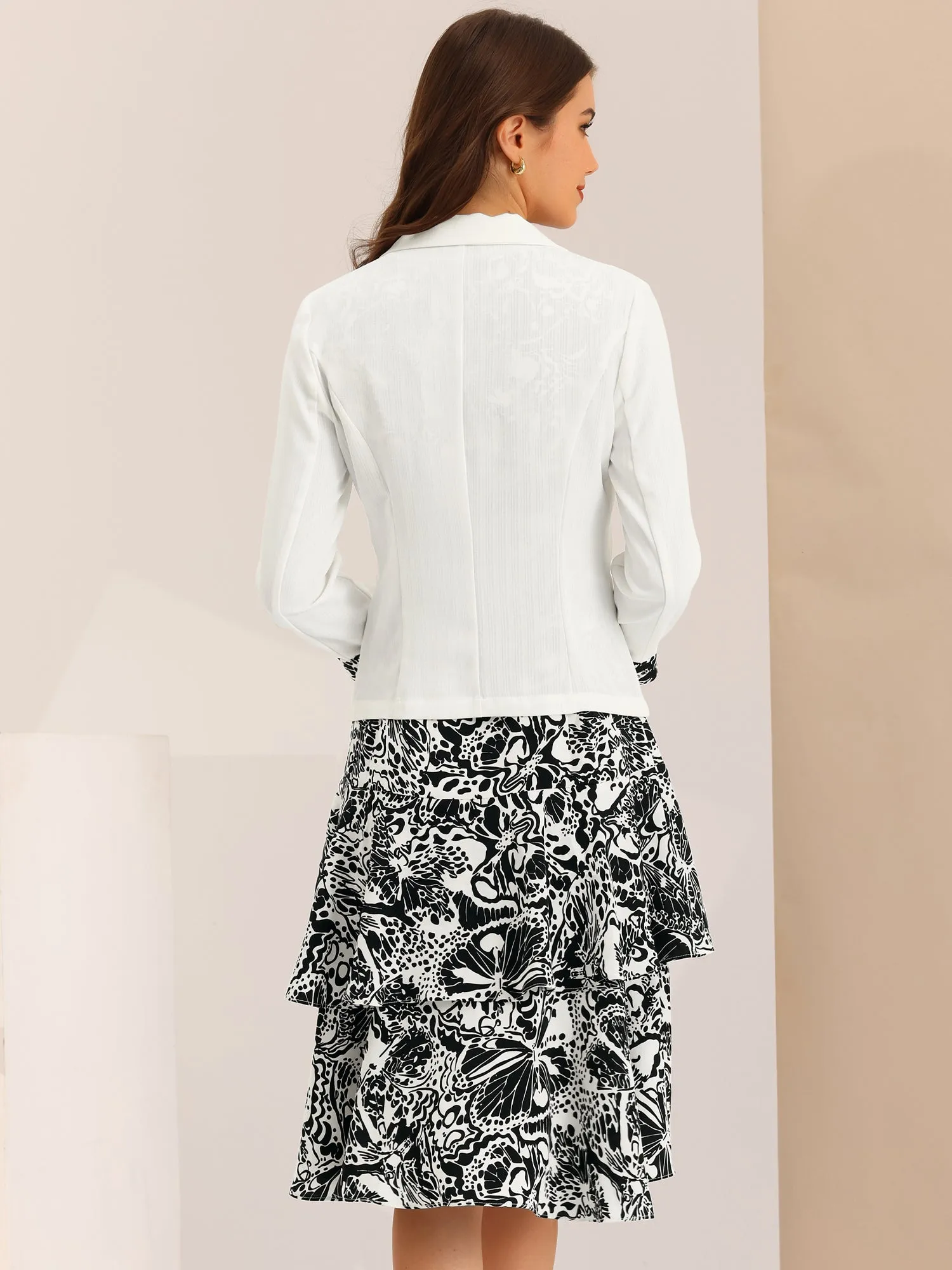 Work flower Print Contrast Panel 2pc Sets Chiffon V Neck Jacket Dress sold by Allegra K product image thumbnail 3