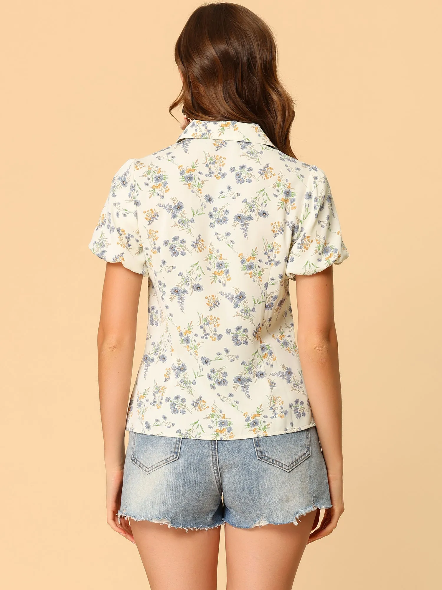 Floral Notched Lapel Summer Casual Button Up Short Sleeve Shirt sold by Allegra K product image thumbnail 2